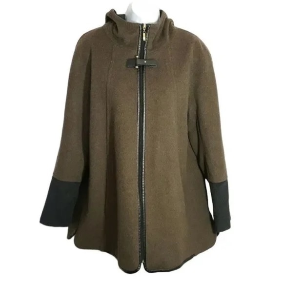 Ellen Tracy Winter Wool Coat with Hood Full Zip Brown  Sz 14 - Picture 2 of 11